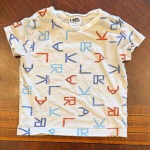 Karl Lagerfeld White Tee with Blue and Red Logo Print